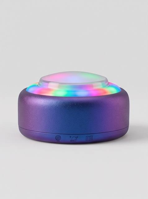 Side view of Puck showing its single pressable dome and the illuminated ring beneath it.